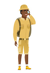 Image showing Traveler talking on a mobile phone.