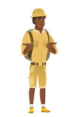 Image showing African confused traveler shrugging shoulders.