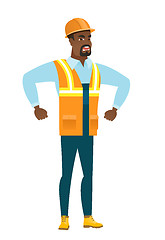 Image showing Young african-american angry builder screaming.