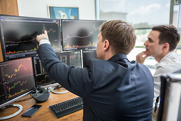 Image showing Stock brokers looking at computer screens, trading online.