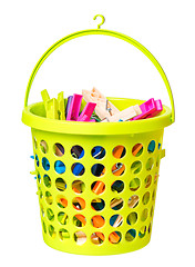 Image showing Clothespin in green bucket