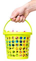 Image showing Hand hold bucket with clothespin