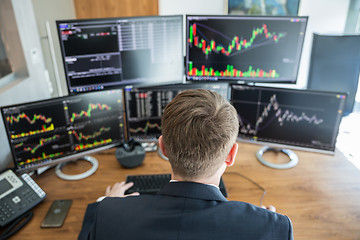Image showing Over the shoulder view of stock broker trading online.