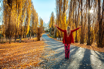 Image showing Woman enjoying countryside in Autumn