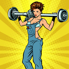 Image showing sexy female car mechanic and rear axle vehicle