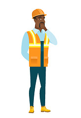 Image showing African-american builder thinking.