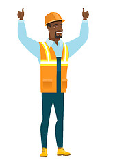 Image showing Builder standing with raised arms up.