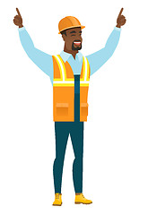 Image showing Builder standing with raised arms up.