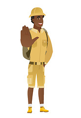 Image showing African-american traveler showing palm hand.