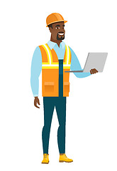 Image showing Builder using laptop vector illustration.