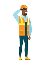 Image showing Young african-american builder laughing.