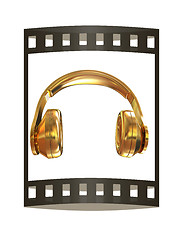 Image showing Gold headphones icon on a white background. 3D illustration. The