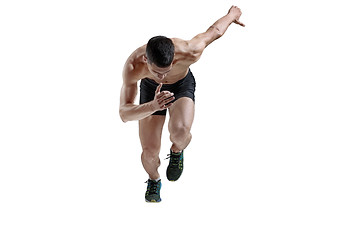 Image showing The studio shot of high jump athlete is in action