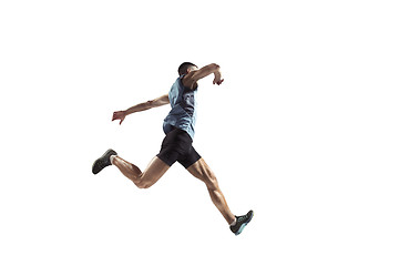 Image showing The studio shot of high jump athlete is in action