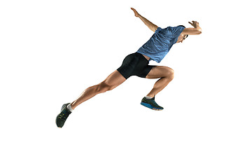 Image showing The studio shot of high jump athlete is in action