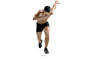 Image showing The studio shot of high jump athlete is in action