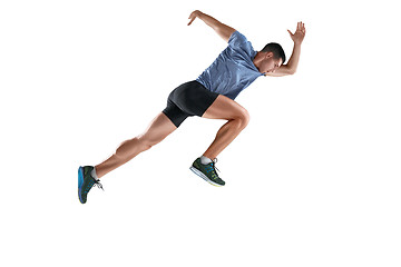 Image showing The studio shot of high jump athlete is in action