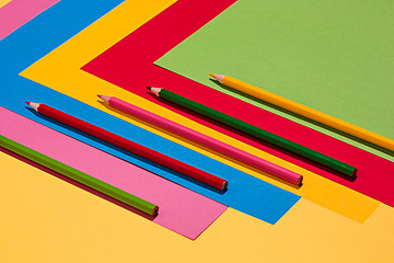 Image showing colored pencils and colour paper