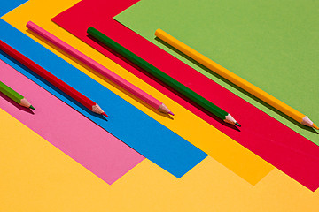 Image showing colored pencils and colour paper