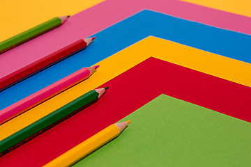 Image showing colored pencils and colour paper