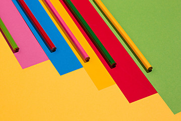 Image showing colored pencils and colour paper