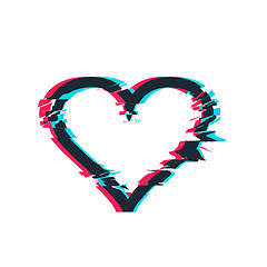 Image showing Glitch distortion frame. Vector heart illustration