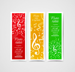 Image showing Musical staves vector illustration with music notes and symbols