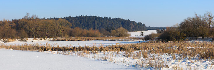 Image showing Beautiful winter rural landscape with pond