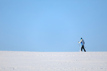 Image showing unidentified skier on the horizon winter landscape