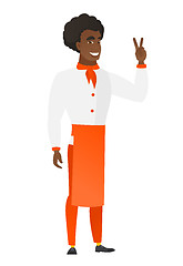 Image showing African-american chef cook showing victory gesture