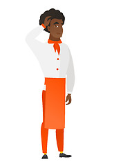 Image showing African-american chef cook scratching his head.