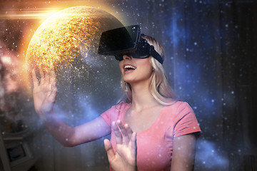 Image showing woman in virtual reality headset or 3d glasses