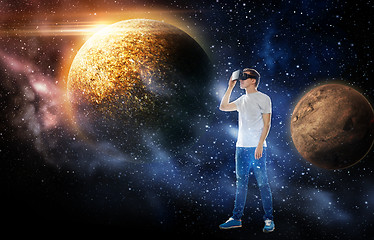 Image showing man in virtual reality headset or 3d glasses