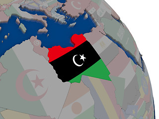 Image showing Libya with flag on globe