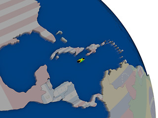Image showing Jamaica with flag on globe