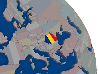 Image showing Romania with flag on globe