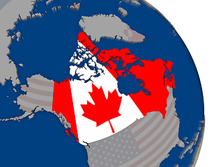 Image showing Canada with flag on globe