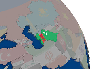 Image showing Turkmenistan with flag on globe