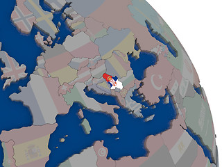 Image showing Serbia with flag on globe