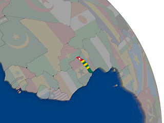 Image showing Togo with flag on globe