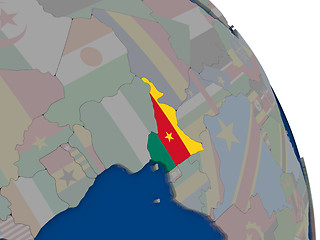 Image showing Cameroon with flag on globe