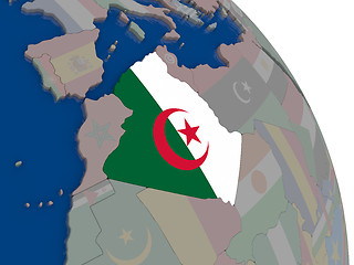 Image showing Algeria with flag on globe