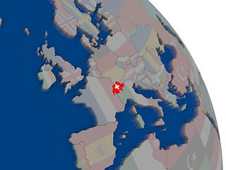 Image showing Switzerland with flag on globe