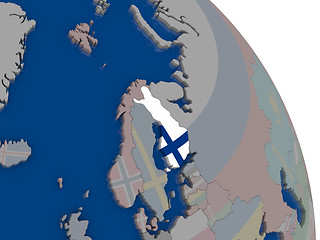 Image showing Finland with flag on globe