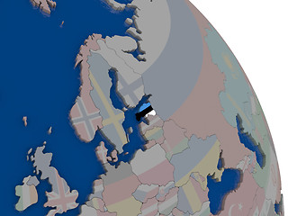 Image showing Estonia with flag on globe