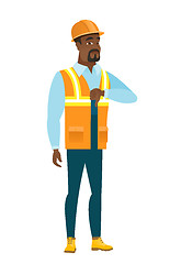 Image showing Disappointed african builder with thumb down.