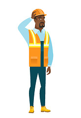 Image showing Young african-american builder scratching his head