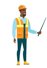 Image showing African-american builder holding pointer stick.