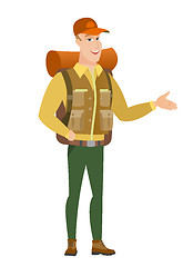 Image showing Traveler with arm out in a welcoming gesture.