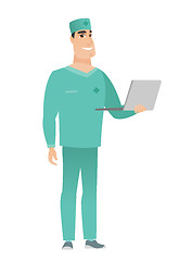 Image showing Doctor using laptop vector illustration.